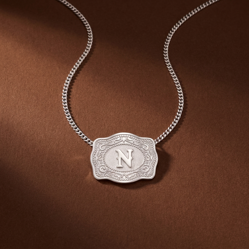 Buckle Up Initial Silver Necklace (Curb Chain)
