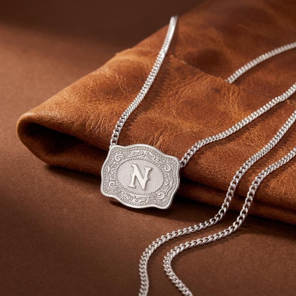 Buckle Up Initial Silver Necklace (Curb Chain)