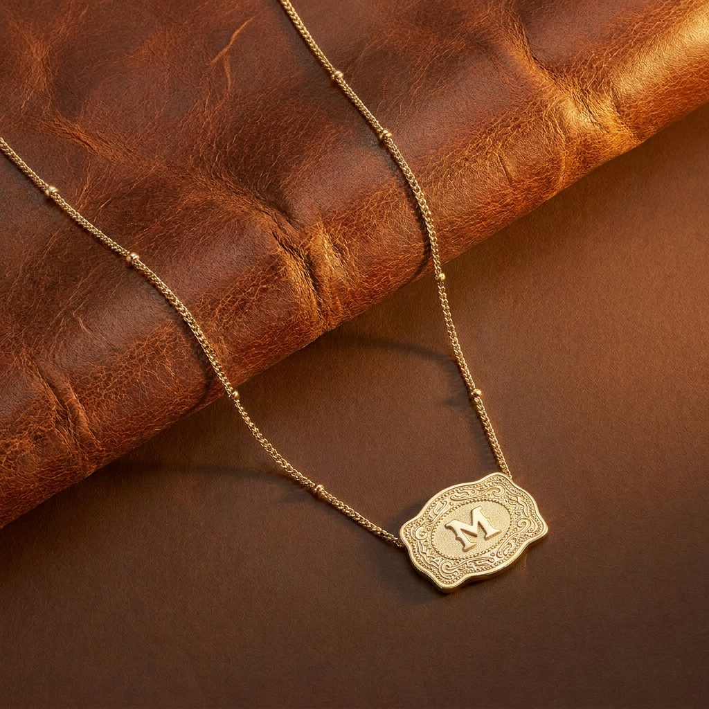 Buckle Up Initial Gold Necklace (Bead Chain)