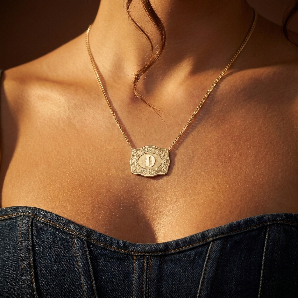 Buckle Up Initial Gold Necklace (Curb Chain)