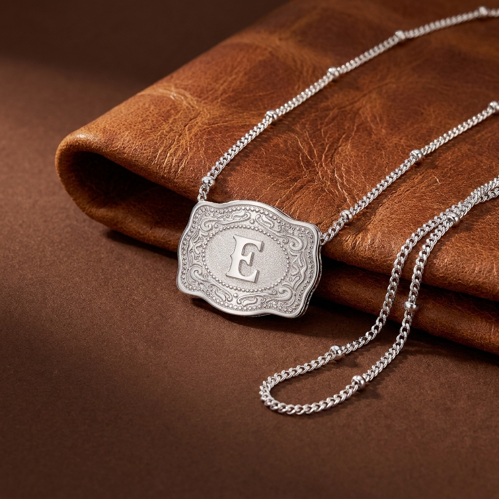 Buckle Up Initial Silver Necklace (Bead Chain)