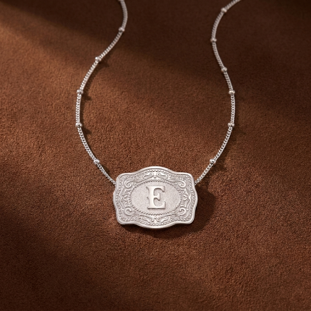 Buckle Up Initial Silver Necklace (Bead Chain)