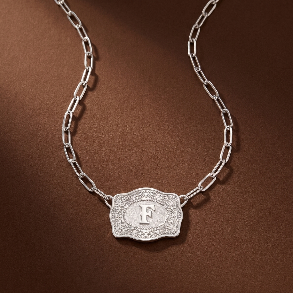 Buckle Up Initial Silver Necklace (PaperClip Chain)