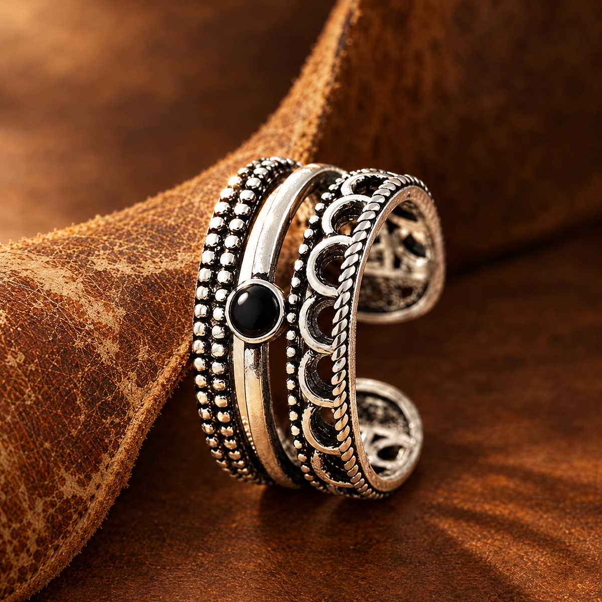 Black Hills Ring on a leather strip