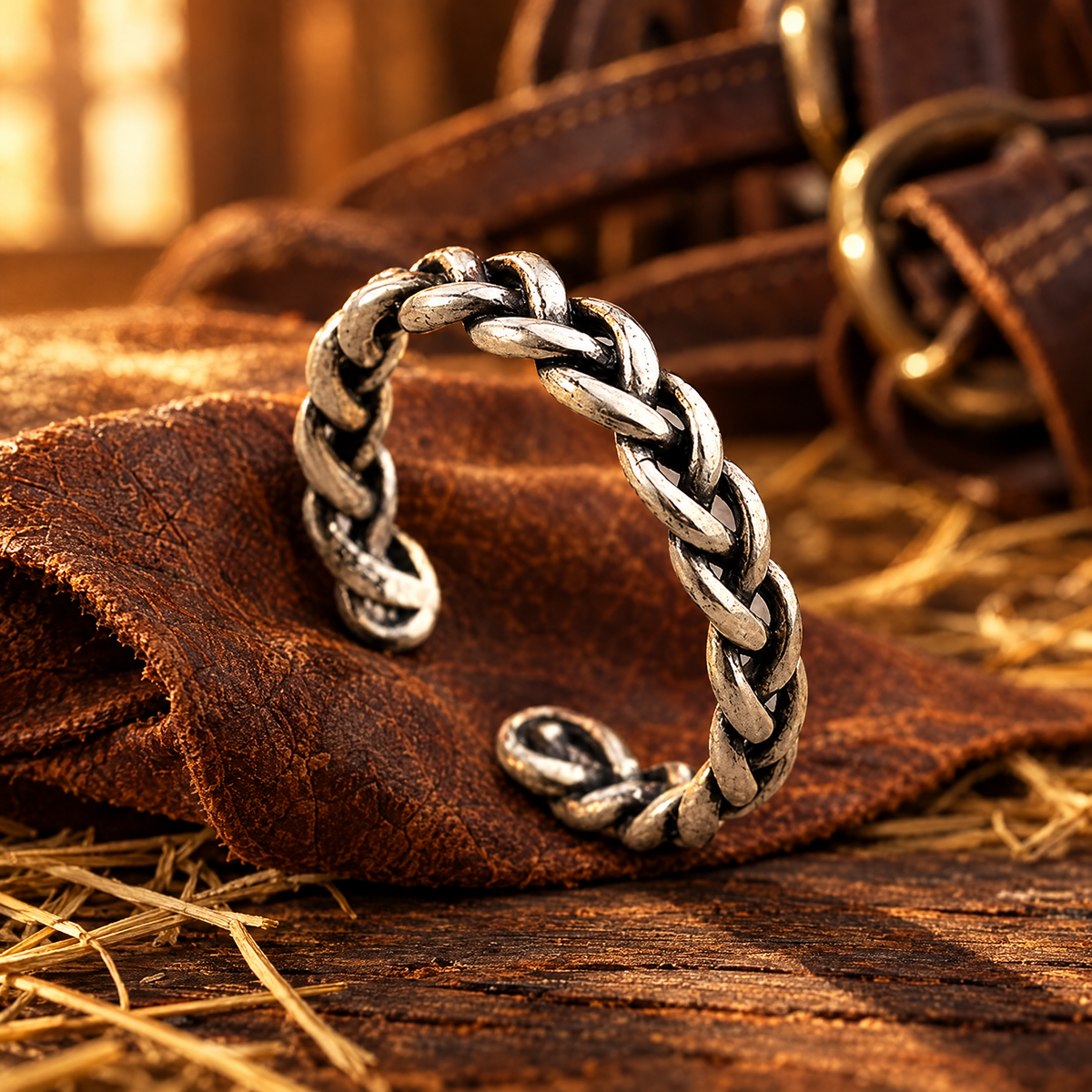 Braided Trail Ring on saddle leather