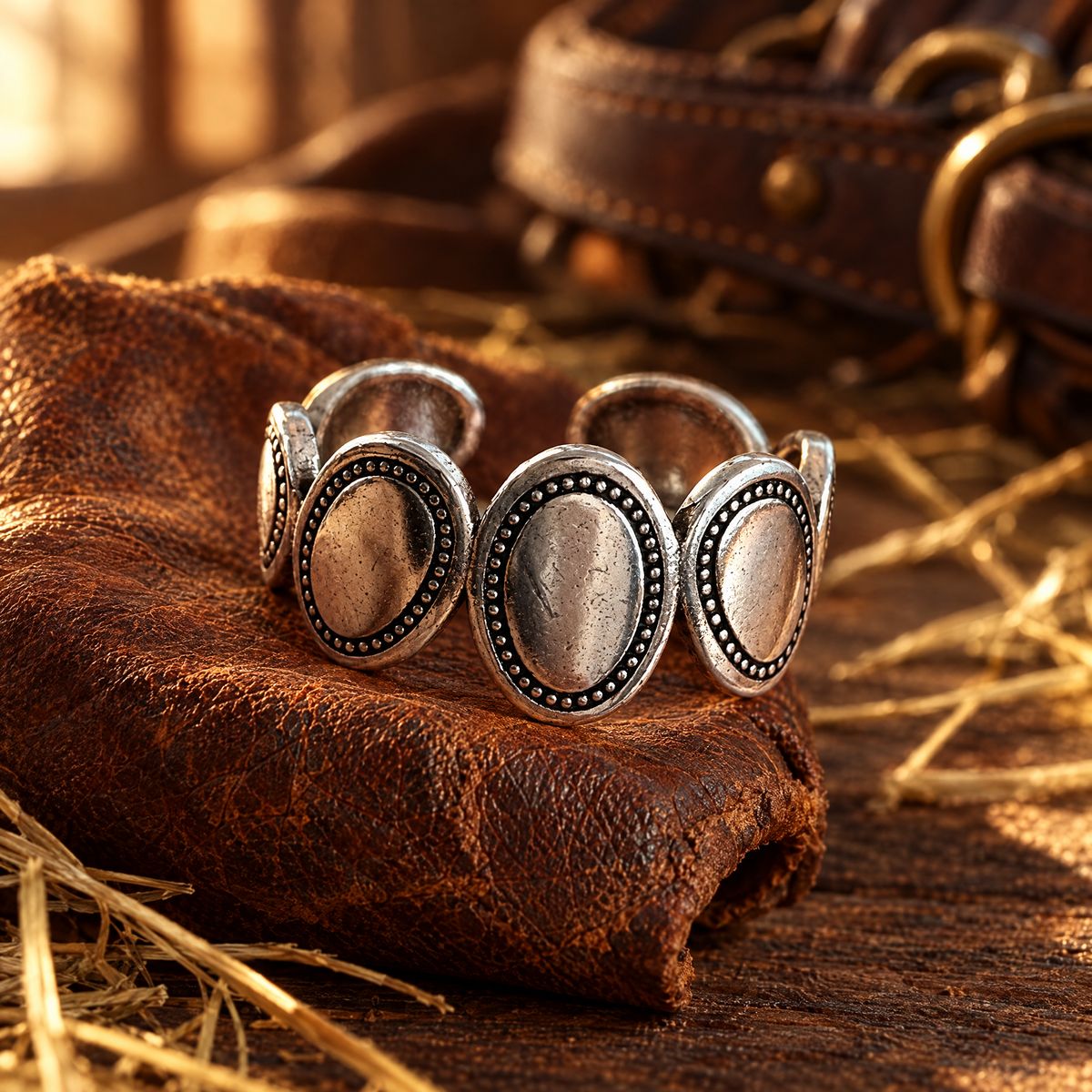 Silver Sage Ring on saddle leather