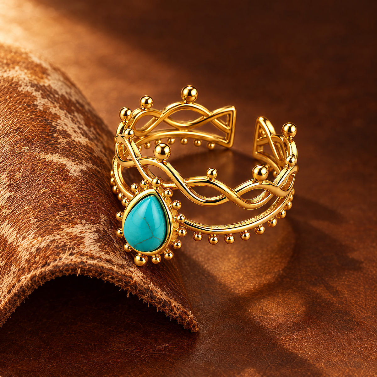 Woven Star Ring on leather strip