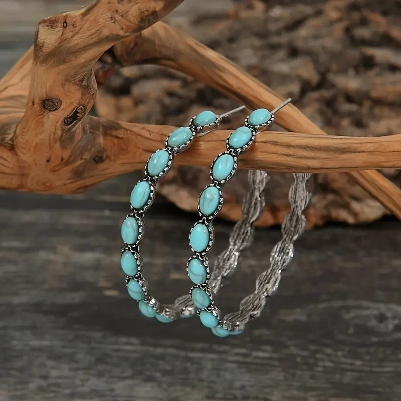 Turquoise Crown Hoops