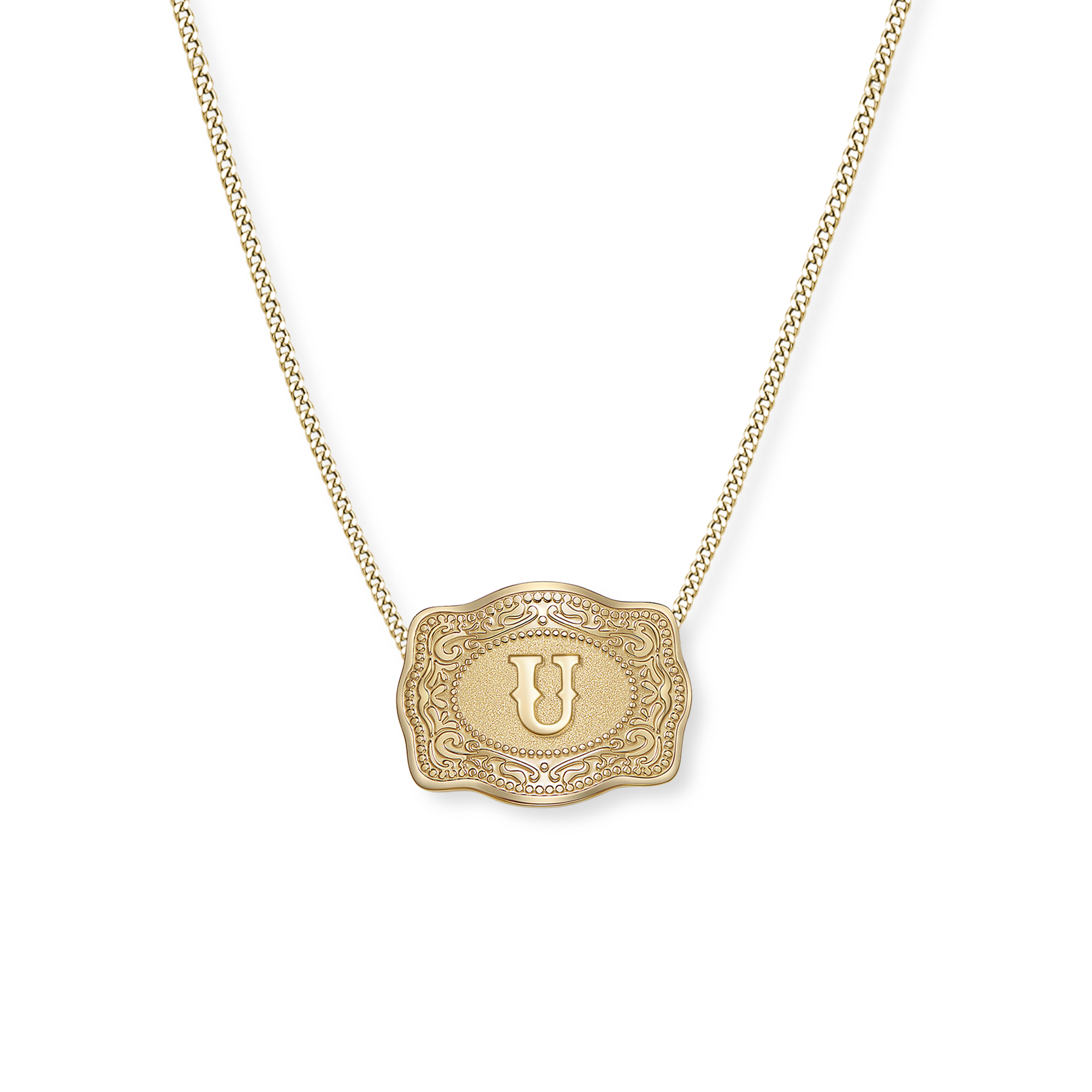 Buckle Up Initial Gold Necklace (Curb Chain)