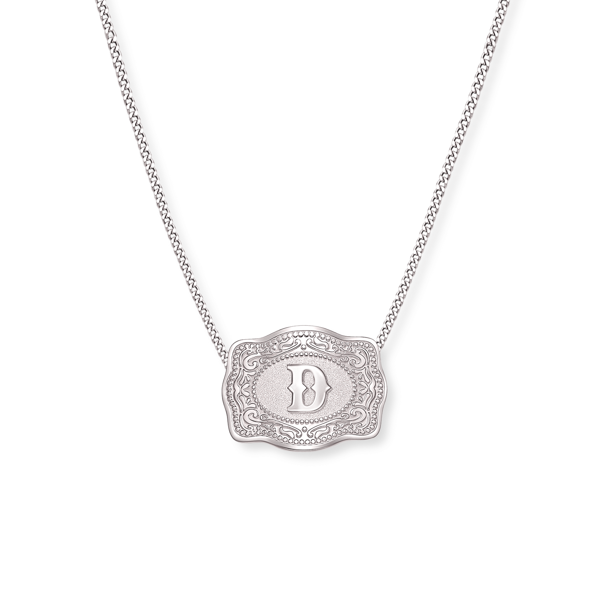 Buckle Up Initial Silver Necklace (Curb Chain)