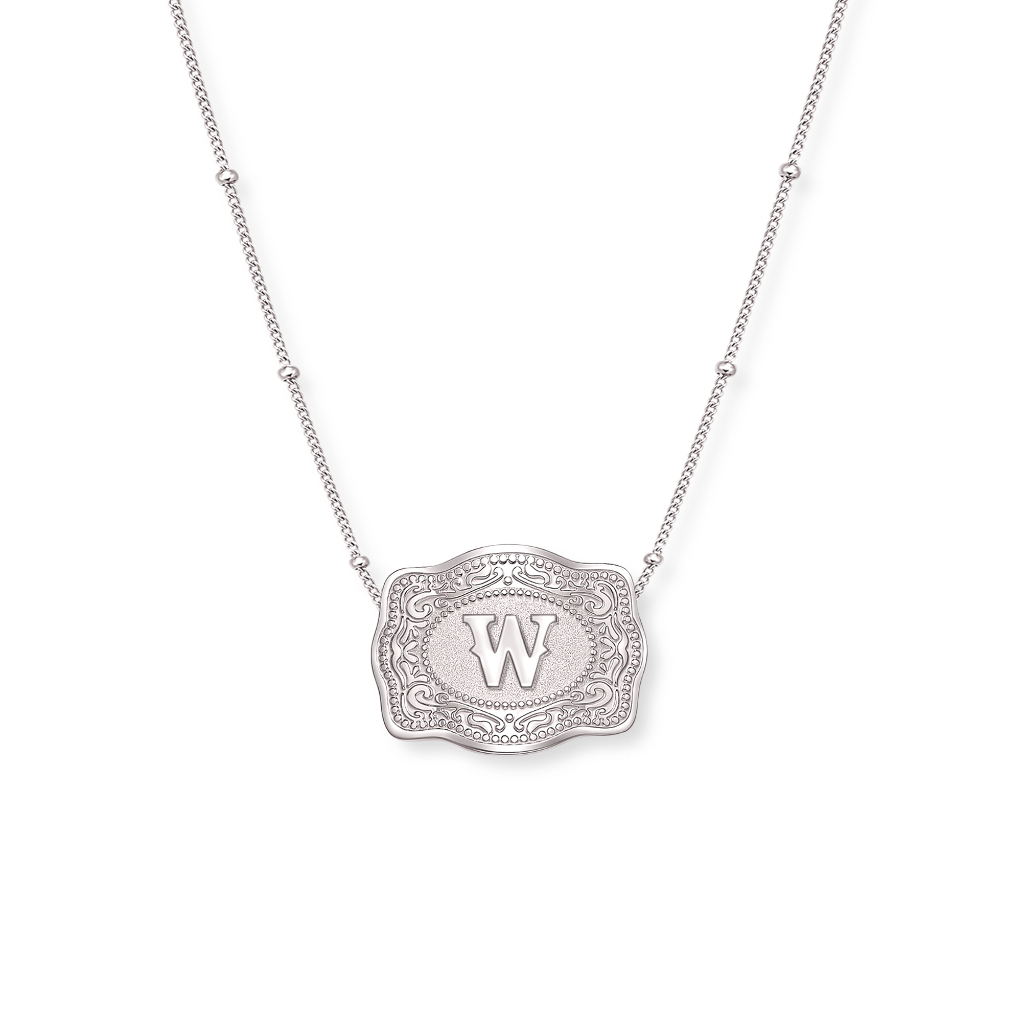 Buckle Up Initial Silver Necklace (Bead Chain)