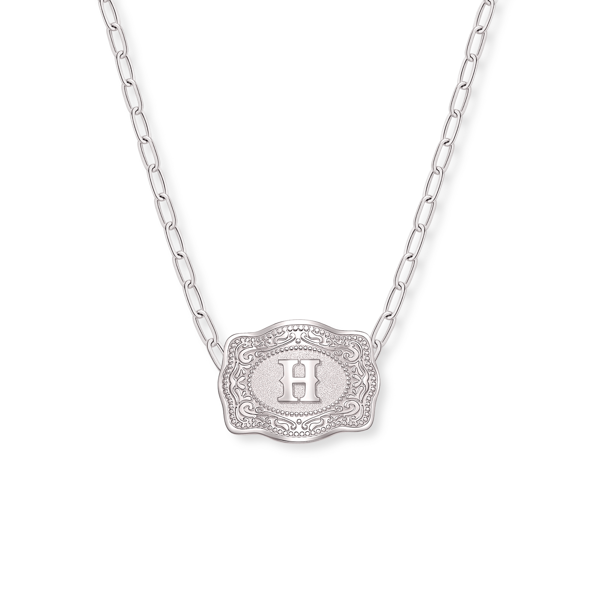 Buckle Up Initial Silver Necklace (PaperClip Chain)