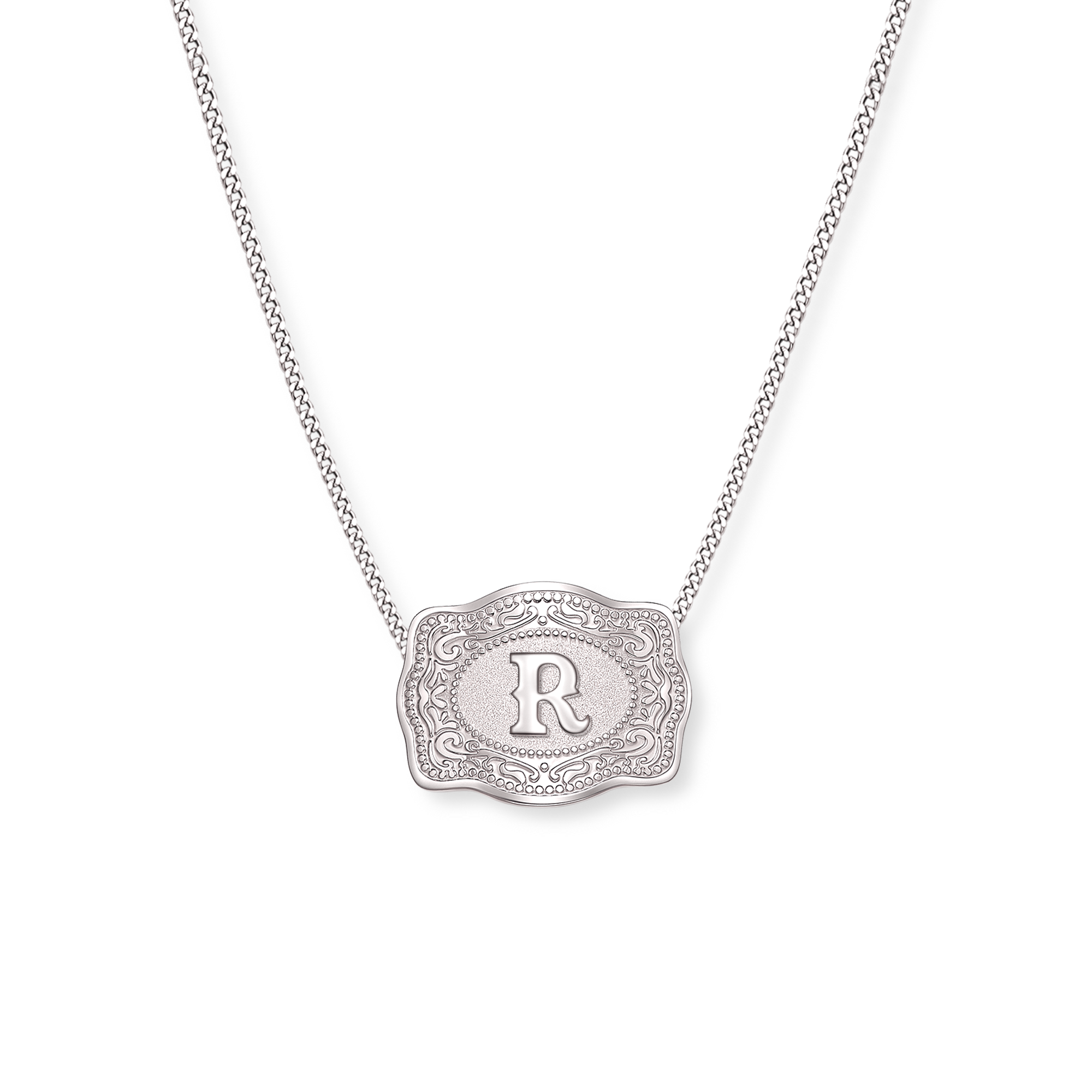 Buckle Up Initial Silver Necklace (Curb Chain)