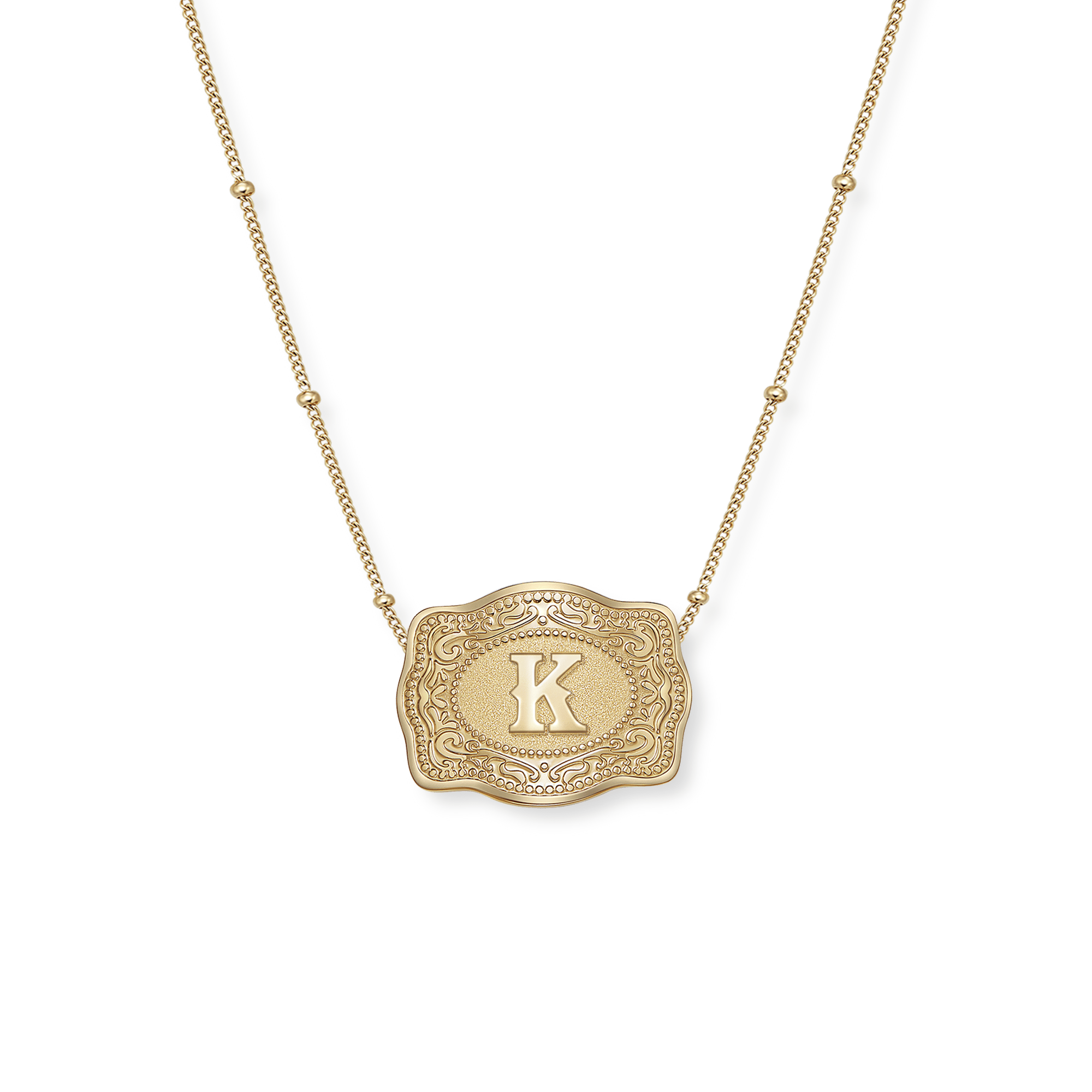 Buckle Up Initial Gold Necklace (Bead Chain)