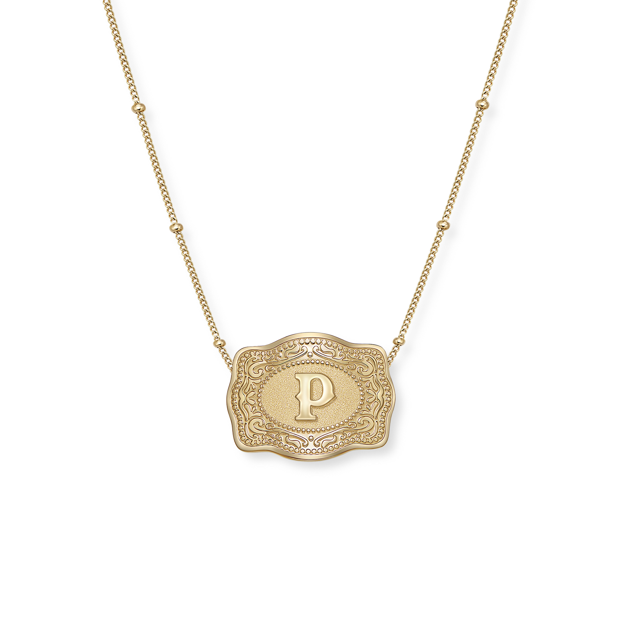 Buckle Up Initial Gold Necklace (Bead Chain)