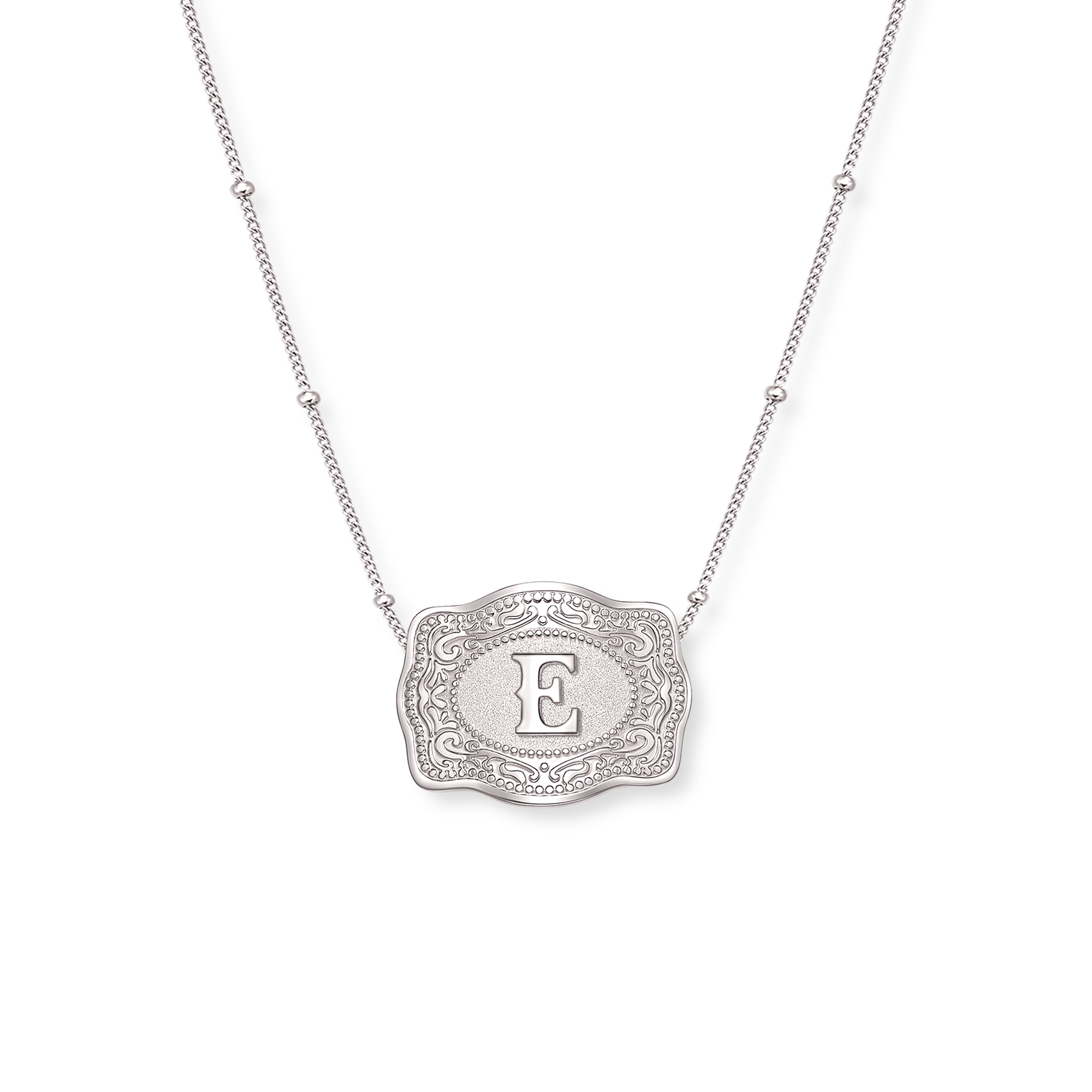 Buckle Up Initial Silver Necklace (Bead Chain)